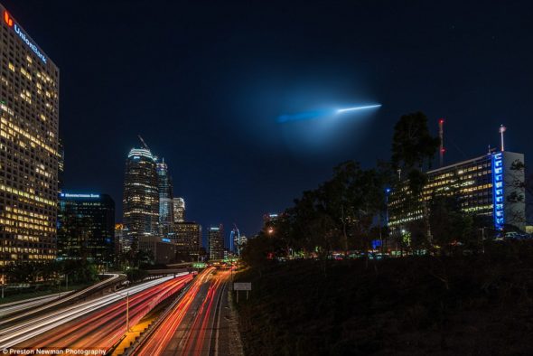 Missile seen over Downtown Los Angeles
